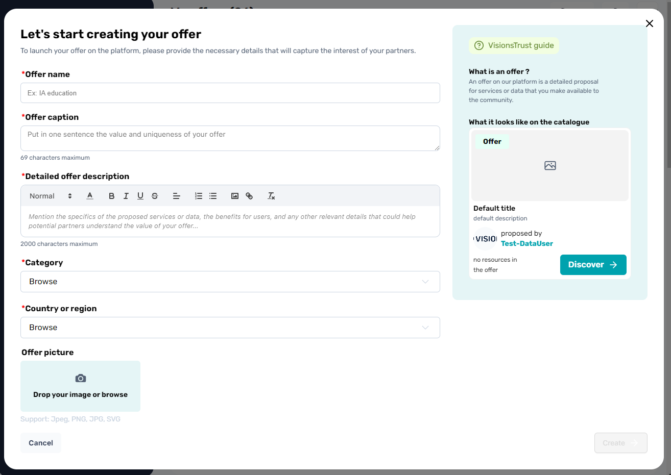 Create offer modal