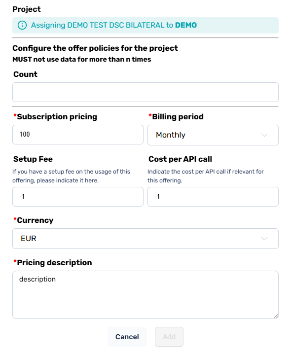 Project Contributions Offer Configuration