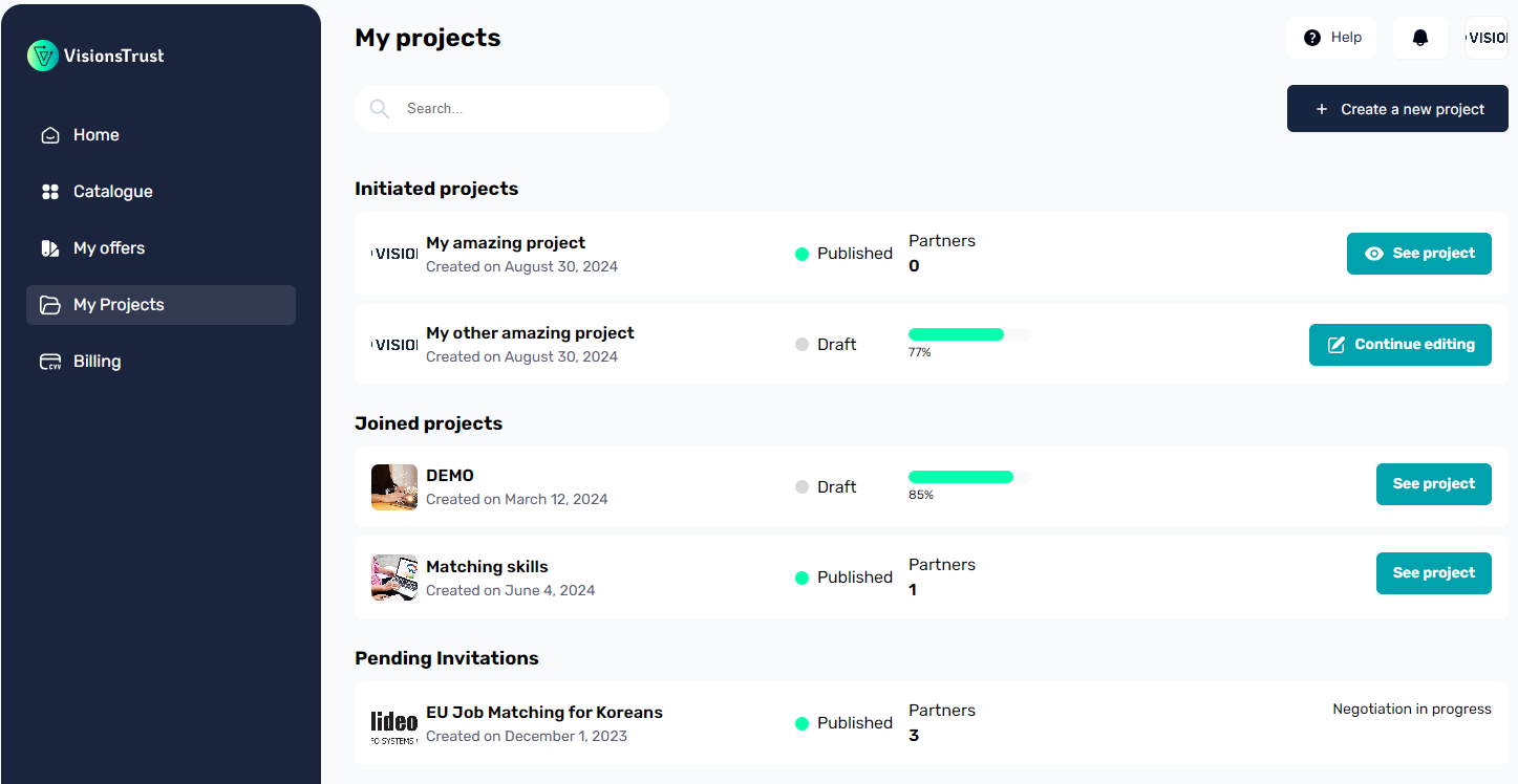 My Projects Page